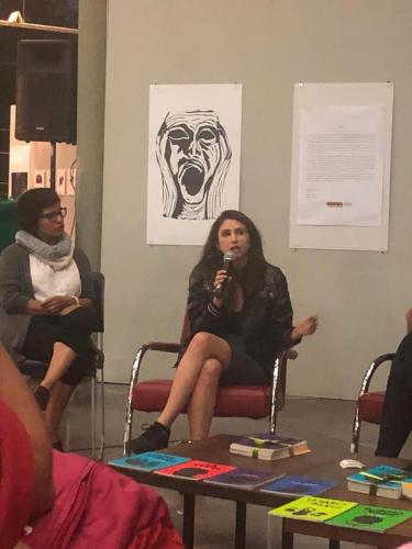Presentación de la colección "Grito" de la editorial independiente La Hoja doblada en la Biblioteca Vasconcelos de la Ciudad de México.México, 2019. 