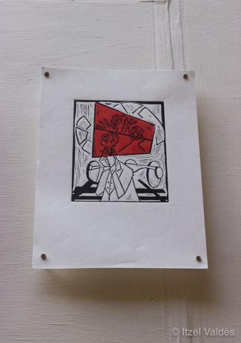 Linograbado del artista mexicano Leonardo Morales